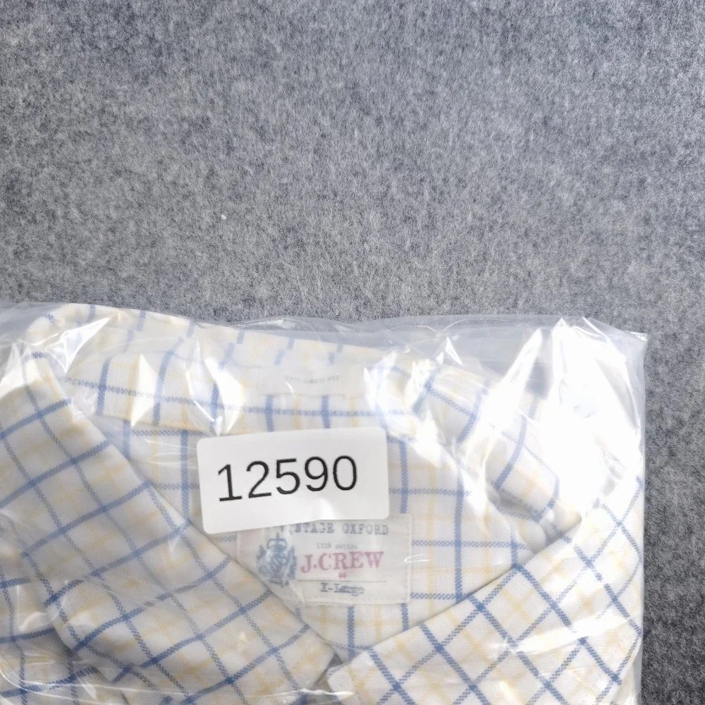 J Crew Vintage Oxford Shirt Mens XL Tailored Fit Blue Yellow Check Long Sleeve
